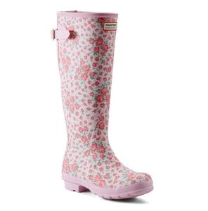 LoveShackFancy Pink Floral Tall Rain Boots